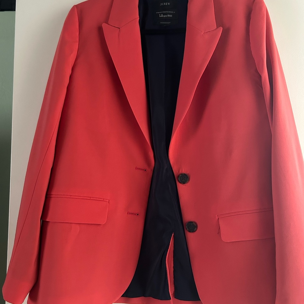 J. Crew Italian Stretch Wool Blazer in Pink and Navy